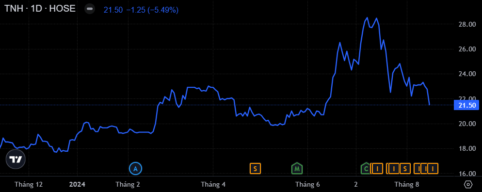 Thị giá tăng 15% so với đầu năm, cổ phiếu TNH đang đắt hay rẻ?