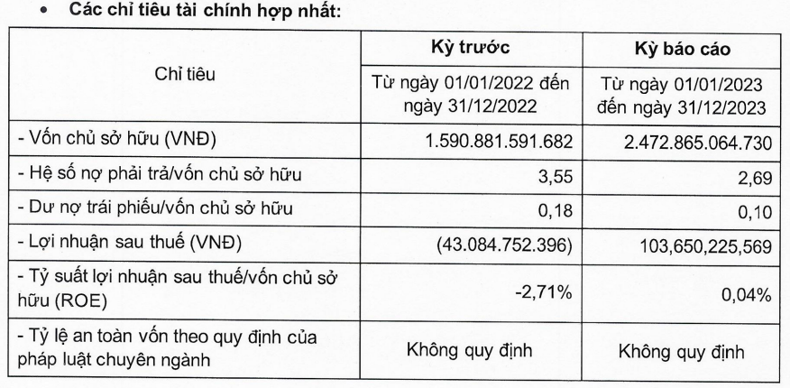 Một số chỉ tiêu tài chính cơ bản của Encapital Holdings trong kỳ báo cáo kết thúc ngày 31/12/2023 (Nguồn: HNX)