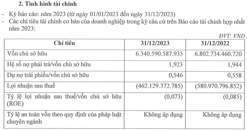 Tình hình tài chính kỳ báo cáo năm 2023 của Nova Thảo Điền