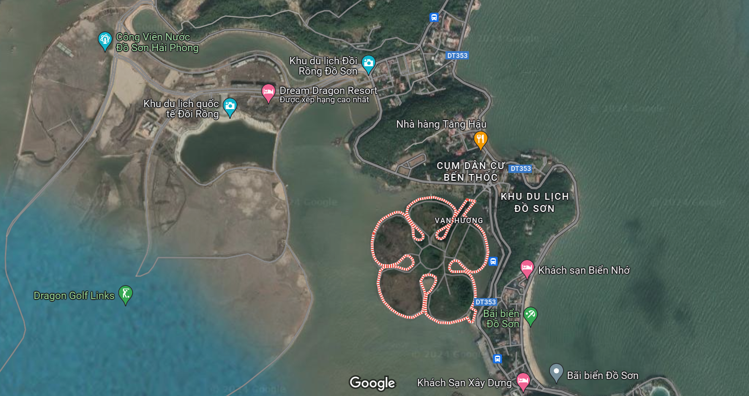 Bộ đôi dự án Đảo Hoa Phượng và Khu du lịch quốc tế Đồi Rồng nhìn từ Google Maps