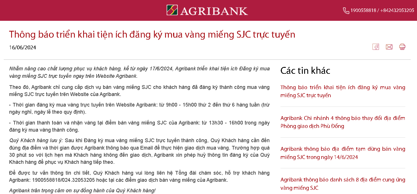 Thông báo trên website của BIDV (trên) và Agribank (dưới) (Ảnh chụp màn hình)