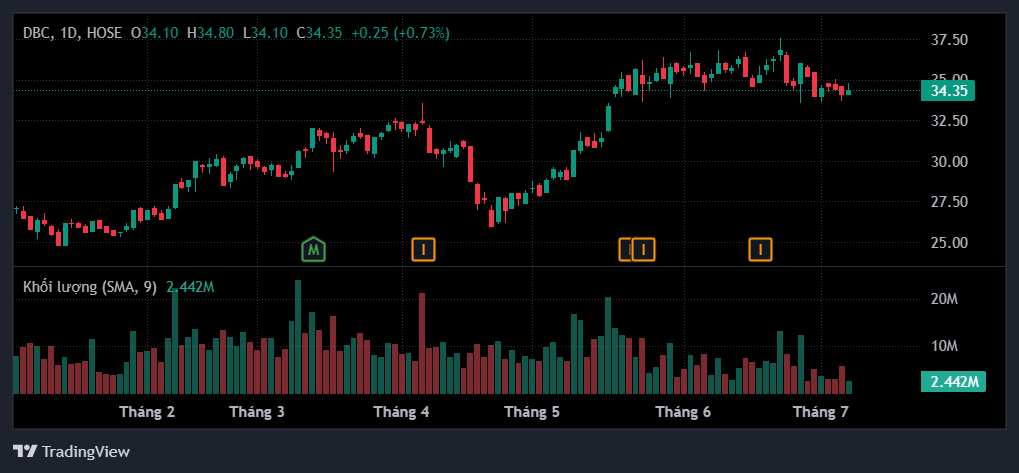 Biến động giá cổ phiếu DBC từ đầu năm 2024