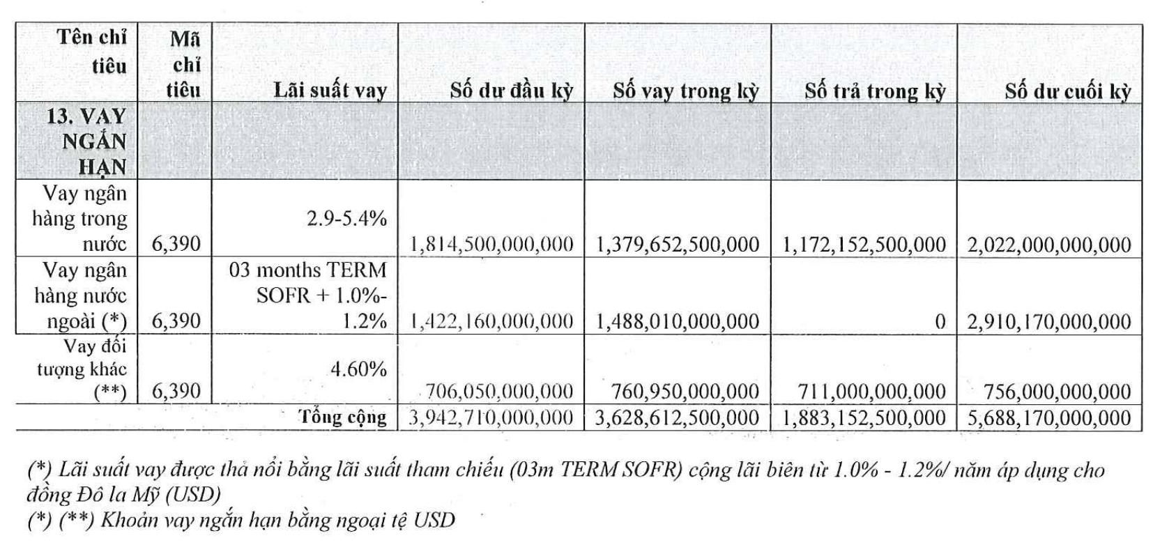 Biến động dư nợ vay ngắn hạn của KIS Việt Nam trong nửa đầu năm 2024 (Nguồn: BCTC KIS Việt Nam) 