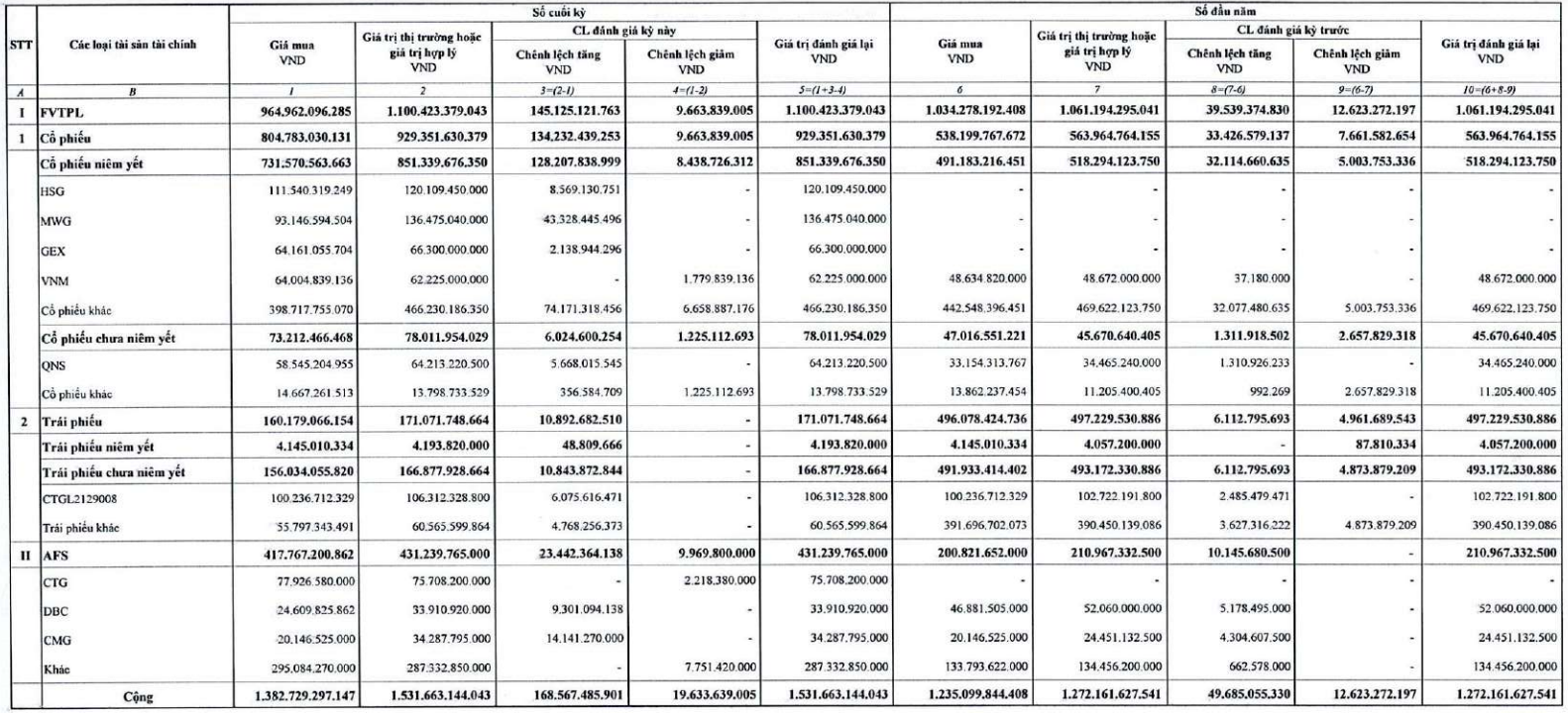 Danh mục tự doanh của VDS tại cuối quý II/2024