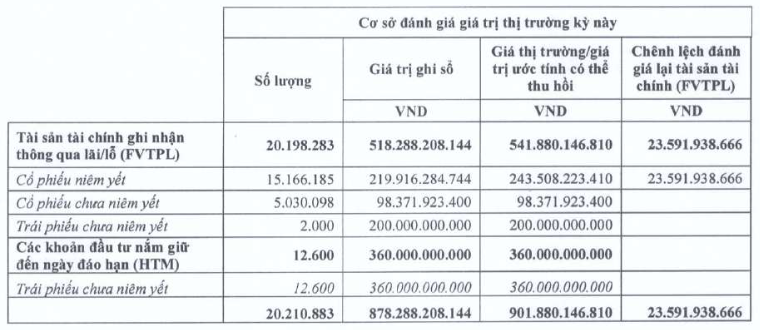 Danh mục tài sản tài chính của BMS
