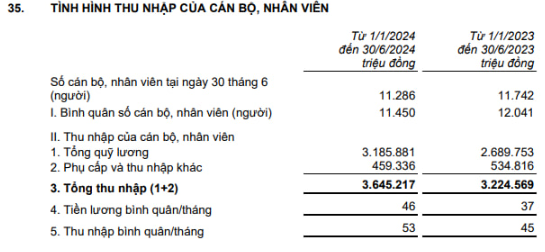 Thu nhập nhân viên trên toàn hệ thống Techcombank (Nguồn: BCTC Techcombank quý II)

