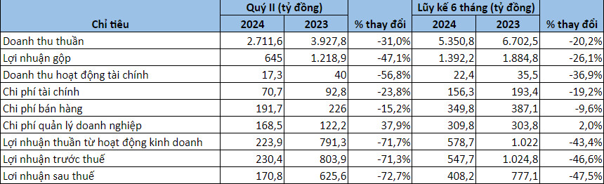 Kết quả hoạt động kinh doanh VGC quý II/2024.