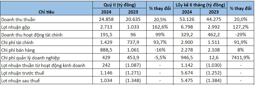 Kết quả kinh doanh HVN quý II/2024.